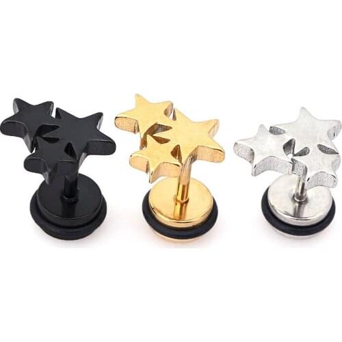 Star Design Gold Black Silver Color Earring Stud Jewelry Stainless Steel Stud Earrings for Girls Teens Woman Gift
