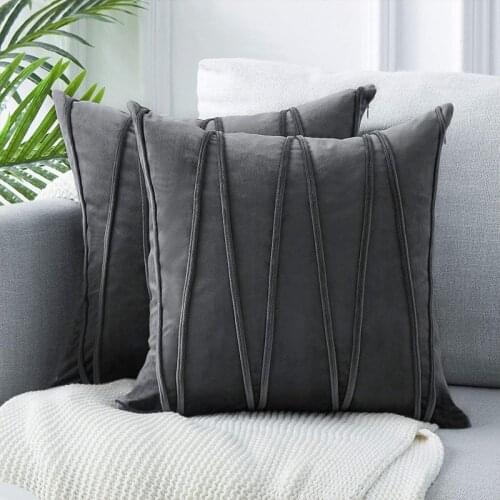 Grey Modern Handmade Stripe Cushion Covers for Sofa Couch Throw Pillow Covers 45x45 Decoration Bed Velvet Pillowcases Square Set