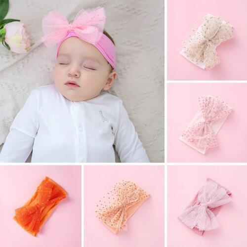 Sweet Shiny Lace Bowknot Baby Headband Soft Nylon Girls Hairband Elastic Newborn Hair Band Turban Baby Hair Accessories Gift