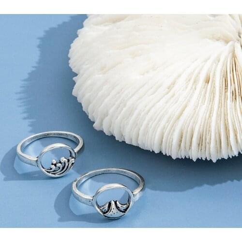Stillgirl 2Pcs Vintage Waves Matching Rings for Women Mountain Metal Silver Color Punk Simple Anillo Couple Gift Fashion Jewelry