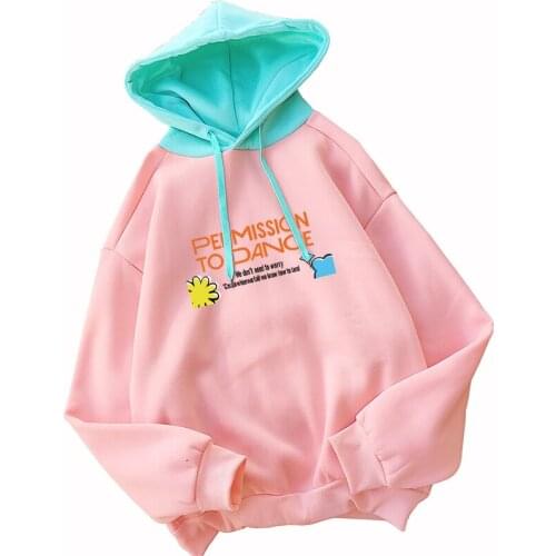 Womens Hoodies Bangtan Boys BUTTER Album PERMISSION TO DANCE Casual Hit Color Splic Fleece Loose Kpop y2k Tracksuit Sweatshirts