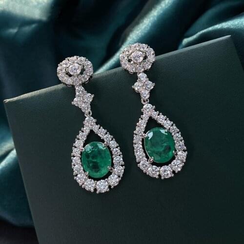100% 925 Sterling Silver Created Emerald Engagement Earrings For Women Luxury Anniversary Fine Jewelry Wholesale Gift