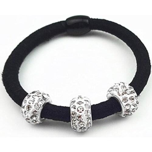1 Pc Elastic Hair Accessories 3 Beads White Diamond Rubber Rhinestone Shiny Band Three-in-one Jewelry Headband Women Wear B C8T8