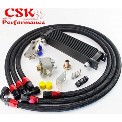 10 Row 248mm AN10 Oil Cooler Kit Fits For Nissan Silvia S13 S14 S15 180SX 200SX 240SX SR20DET Black/Silver