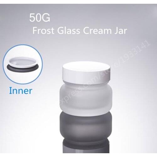100pcs/lot 50G Frost Glass Cream Jar with Plastic White Cap, 50ML Glass Packing Jars, Empty Cream Jar, Cosmetic Glass Jars