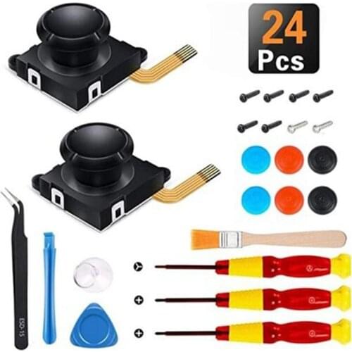 26-in-1 Controller Sensor Module Potentiometer Repair 3D Analog Joystick Thumbstick with Tools for Switch Joy-Con Controller