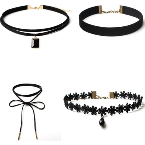 4pieces Choker Necklace Set Stretch Velvet Classic Gothic Tattoo Lace Choker Necklace Fashion Gift Accessories Non-fading Bijoux