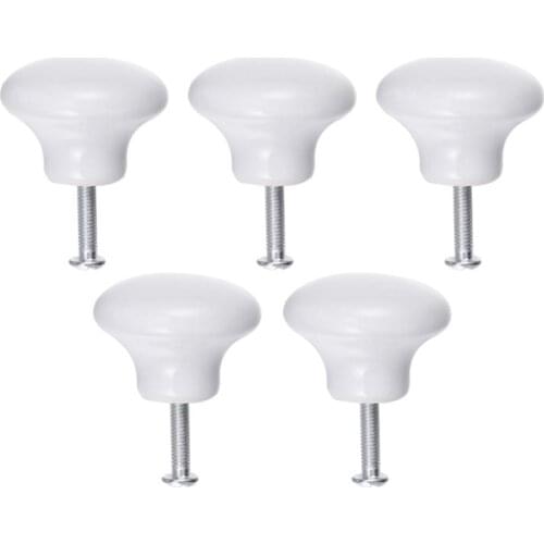 5pcs European Style Drawer Knobs Simple White Pull Handles Round Ceramic Kitchen Cupboard Cabinet Drawer Door Knobs Handles