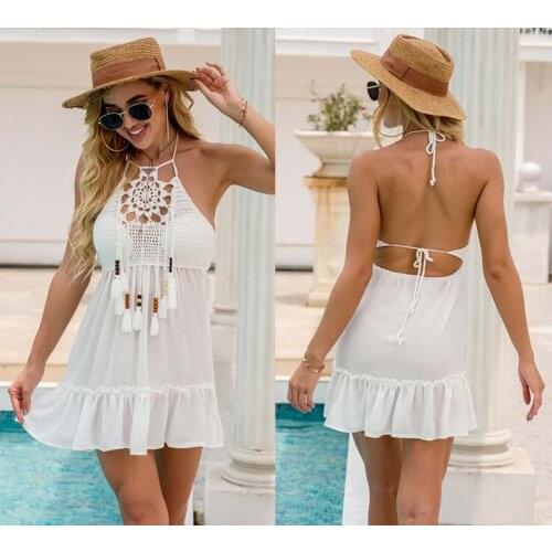 Free shipping fashion sexy womens Crochet Hollow Out Tassel Dresses new style beach casual Swimwear bikini short dress