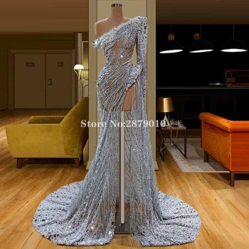 Brilliant 2020 Vintage Sheath Evening Dress Floor-Length Beaded Sequins Formal Dress Robe De Soiree Aibye Vestido de festa Dubai