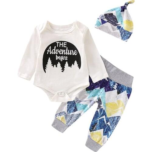 Childrens pullover with long sleeves Kids Baby spring-fall season Letter Print Romper+ Pants Hat Outfits Sets clothes tops z717