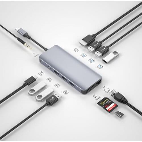 Wiwu Alpha Series Docking Station 12 In 1 Charging and Playing Without Power Down Gigabit Network Fast SD TF Usb Port Hub Laptop