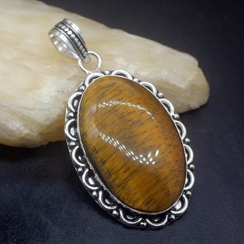 Gemstonefactory Jewelry Big Promotion 925 Silver Unique Gold Tigers Eye Fashion Women Jewelry Gifts Necklace Pendant 0269