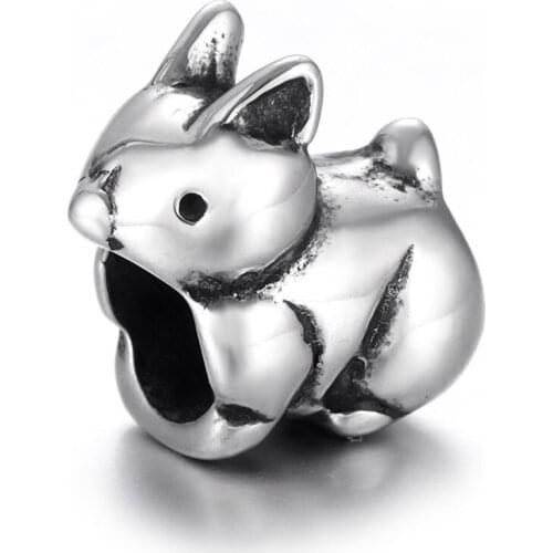 316L Stainless Steel Rabbit Bead Polished 5mm Hole Metal European Beads Animal Charms for DIY Jewelry Making Accessories