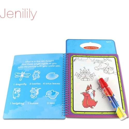 Jenilily Magic Coloring Paint Learning Notebook Cute Animal with 1 Magic Pen Water Painting Board Educational Toys for Children