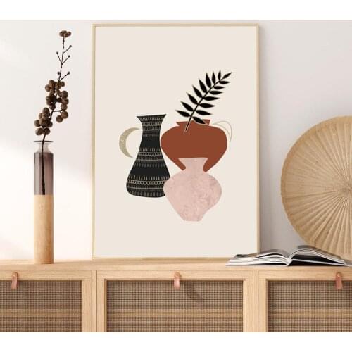 Celestes Artwork Terracotta Pots Prints Boho Neutral Colors Wall Art Pictures Leaf Plants Canvas Painting Nordic Poster Decor