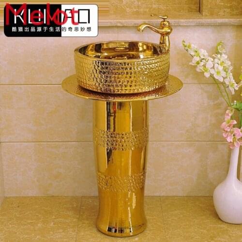 Ceramic column washbasin European gold washbasin bar basin floor-to-ceiling wall-to-wall balcony column basin