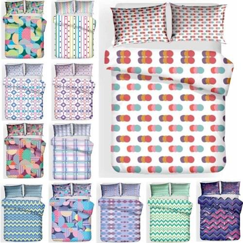 Geometry Duvet Cover Pillowcases 2/3 Pcs Polyester Simple Colour Lines Bedding Set With Matching Polycotton Super Soft