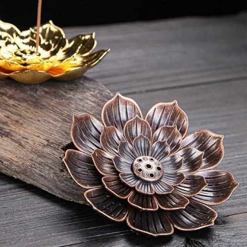 New 1PC Alloy Incense Burner Stick Holder Plate Buddhism Lotus Censer Bronze Nasturtium Incense Burner