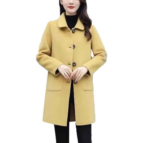 Blended Woolen Womens Jacket Mid-Length Single-Breasted Wool Spring Autumn Coat Large Size Loose Warm Windbreaker Outerwear 4XL
