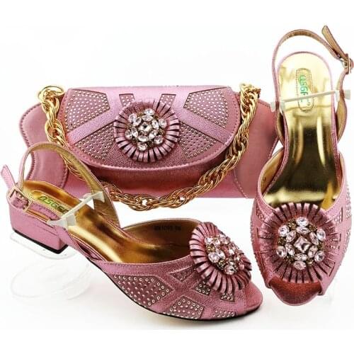 Hot Selling African Shoes And Bag Set Italian Design Matching Shoes And Bag Set Nigerian For Wedding Party in Pink color