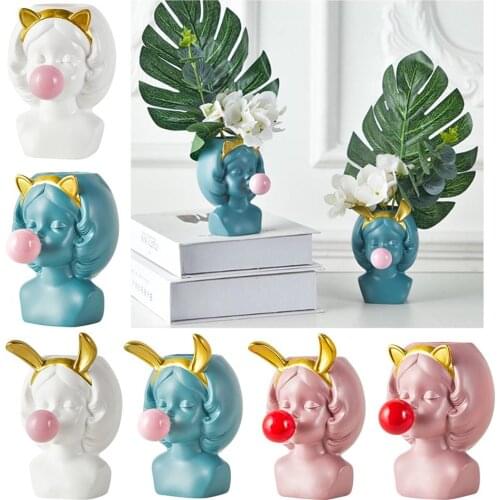 Cute Girl Blowing Bubbles Succulent Planters Vinyl Flower Pot Vase Flower Pot Flower Basket Nordic Decoration Vases For Flowers