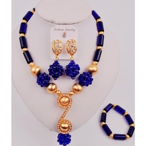Fashionable Royal Blue Nigerian Jewelry Set African Necklace Sets for Women SZQ3-2