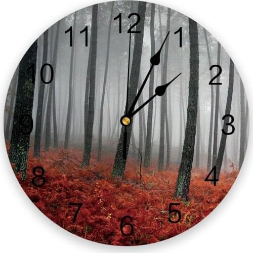 Red Leaves Forest 3d Wall Clock Modern Design Farmhouse Decor Kitchen Vintage PVC Round Clock Living Room Decoration
