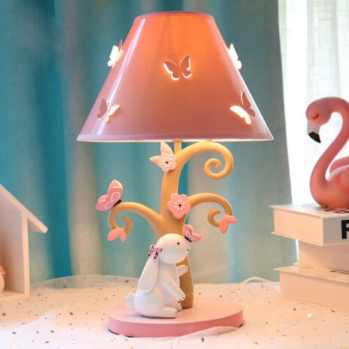 Children Room Resin Table Lamp Girl Bedroom Bedside Desk Lamp Princess Cute Warm Romantic Ins Girl Rabbit Art Deco Light Fixture