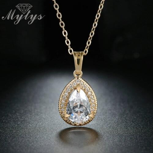 Mytys Wholesale Price Pendants Necklaces Oval Cubic Zircon Necklace For Women CN267
