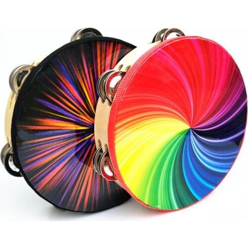 Orff percussion instrument 8 inch double row colorful tambourine rainbow tambourine hand drums stage props