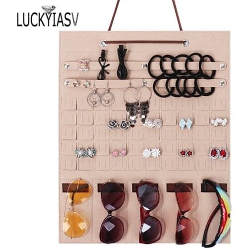 Portable Jewelry Display Roll Bag Felt Earrings Ring Jewelry Sunglasses Glasses Storage Organizer Box Foldable