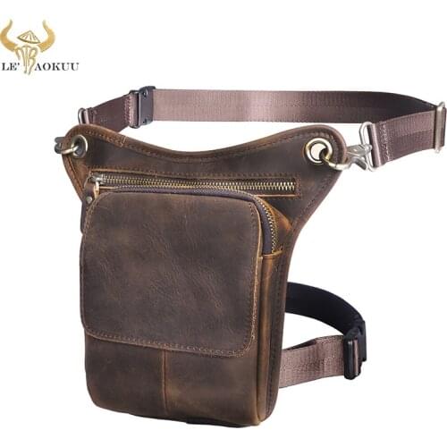 Real Leather Men Design Casual Messenger Crossbody Sling Bag Multifunction Fashion Waist Belt Pack Leg Drop Bag Pad Pouch 211-1