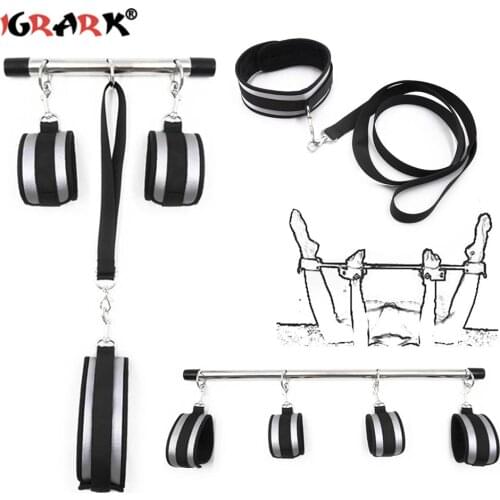 Stainless Steel Adjustable Spreader Bar Sex Slave Handcuffs Neck Collar Bdsm Bondage Gear Sex Toys For Women Adult Slave Games