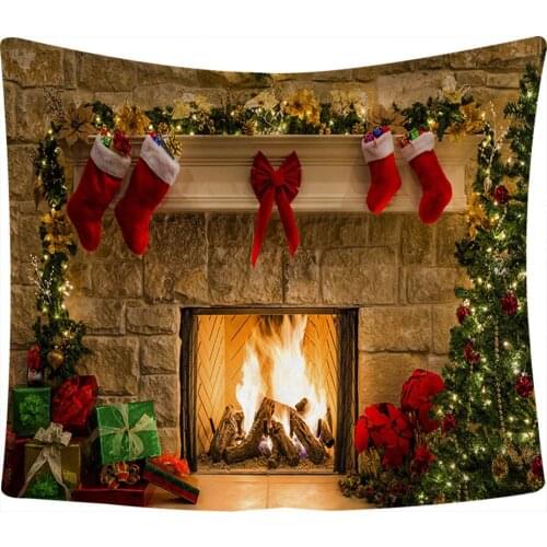 Xmas Fireplace Backdrop Christmas Tree Photography Background Party Banner Home Decoration