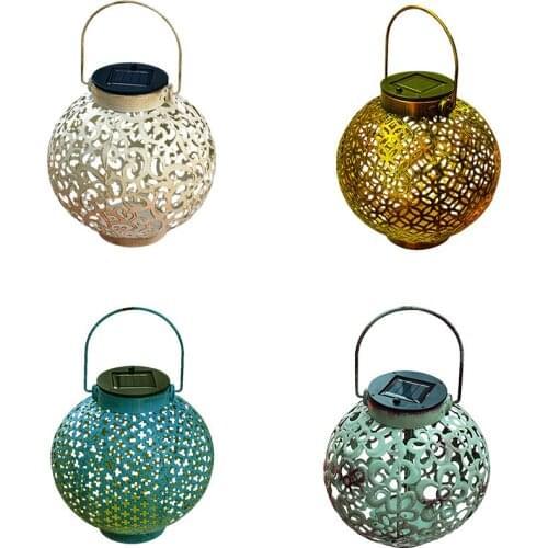 Lawn Lamp Solar Light Cloud Pattern Lantern Shape Hollow Designs Vintage Solar Powered Hanging Greensward Lamp for Decoration