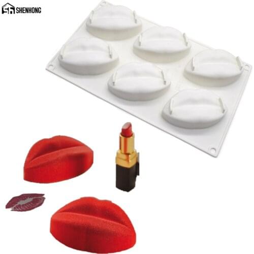 SHENHONG Sexy Lips Dessert Chocolate 3D Cake Mold 6 Holes Art Mousse Silicone Mould Moule Baking Pastry Silikonowe Moule Pan