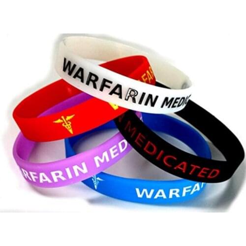 50pcs Warfarin Allergy wristbands Medical alert awareness Silicone Bracelet Wristbands