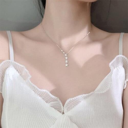 Shining Zircon Star Pendant Necklace For Girls Birthday Accessories Princess Fashion Silver Plated Women Clavicle Necklace Lady