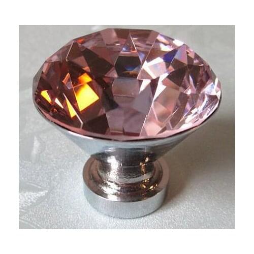 30mm Modern Fashion Deluxe pink crystal furniture knob glass diamond drawer cabinet knob silver dresser cupboard handle pull