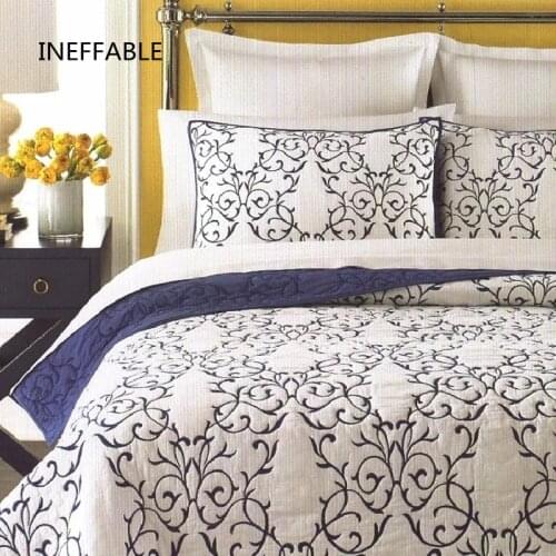 100% Cotton Quilted Vine Embroidery Bedspread Bed Cover Size 223x230cm And 269x233cm Blanket Pillowcases 3pcs