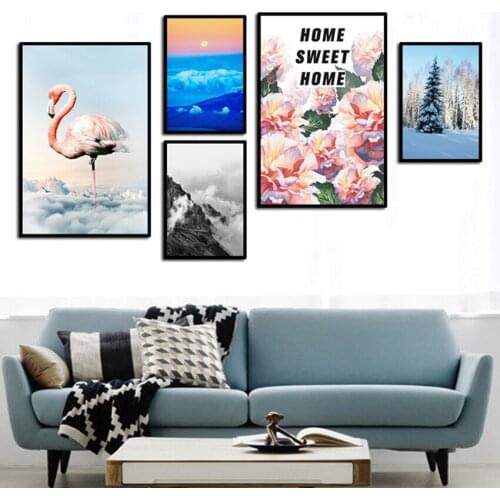 SVITY Waterproof Ink Canvas Wall art For Bedroom Restaurant Landscape Canvas Painting Flower Mountain Flamingo Forest Poster