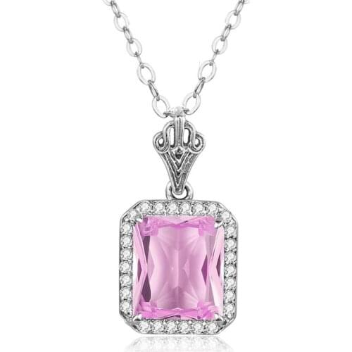 Szjinao 14k Gold Pendant Pink Crystal With Diamonds Women Fine Jewelry Gemstone Cute Colgantes Mujer Moda Square Shape Gifts Hot