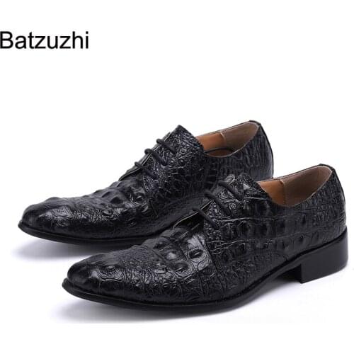 Batzuzhi Brown/Black Fashion Oxford Shoes Men Italian Type Handmade Men Shoes Lace-up Formal Genuine Leather Dress Shoes, 38-46
