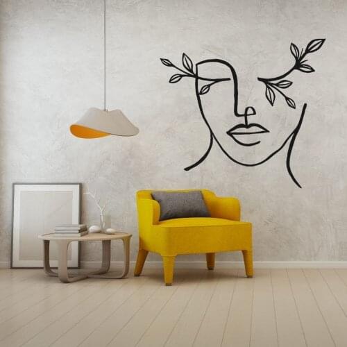 Face With Plant Line Art Wall Sticker Aesthetic Home Bedroom Room Decoration Vinyl Removable A001332