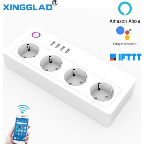 Wifi Smart Power Strip Switch 16A 250V Fast Charging USB Port Timing App Control Work With Alexa & Google Assistant