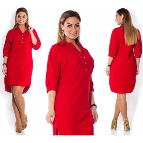 Oversized Shirt Dress Women Casual Clothes Summer Autumn 3/4 Sleeve Solid Color Irregular Dress 5XL 6XL Plus Size Lady Vestidos