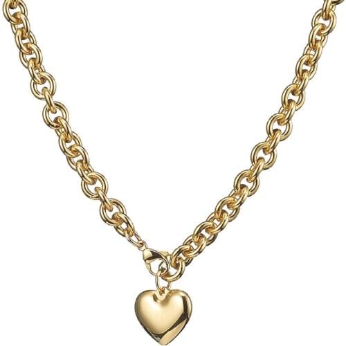 Women Gold Color Heart Pendant Necklace Brand New Stainless Steel Curb O Chain Necklace Friendship Gifts Jewelry
