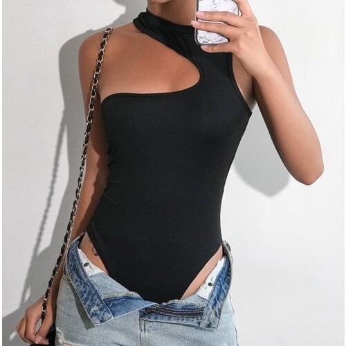 Sexy Bodycon Bodysuit Women Gothic Streetwear Mesh Hollow Out Patchwork Sleeveless Bodysuit Female Black Body Party