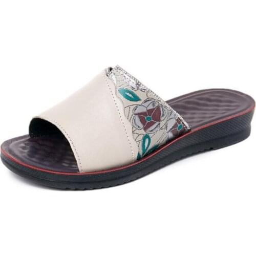 2021 Summer Fish Mouth Sandals Women Slippers Genuine Leather Printed Leather Splicing Women Shoes Fashion Casual Slippers Flat